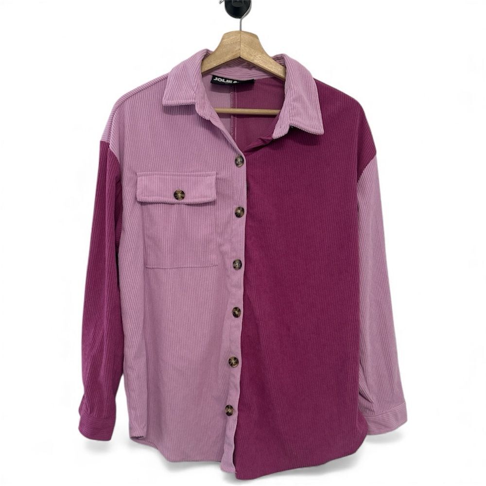 Jolie & Joy Pink Colorblock Corduroy Shirt Medium Button Up Jacket Soft Girl